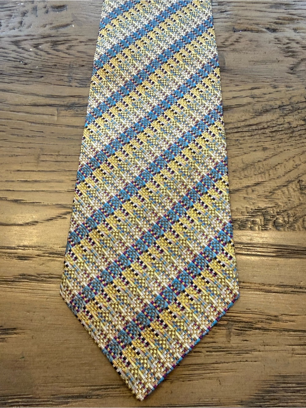 Missoni Yellow Plaid Silk-Blend Tie with Blue and Cream Accents